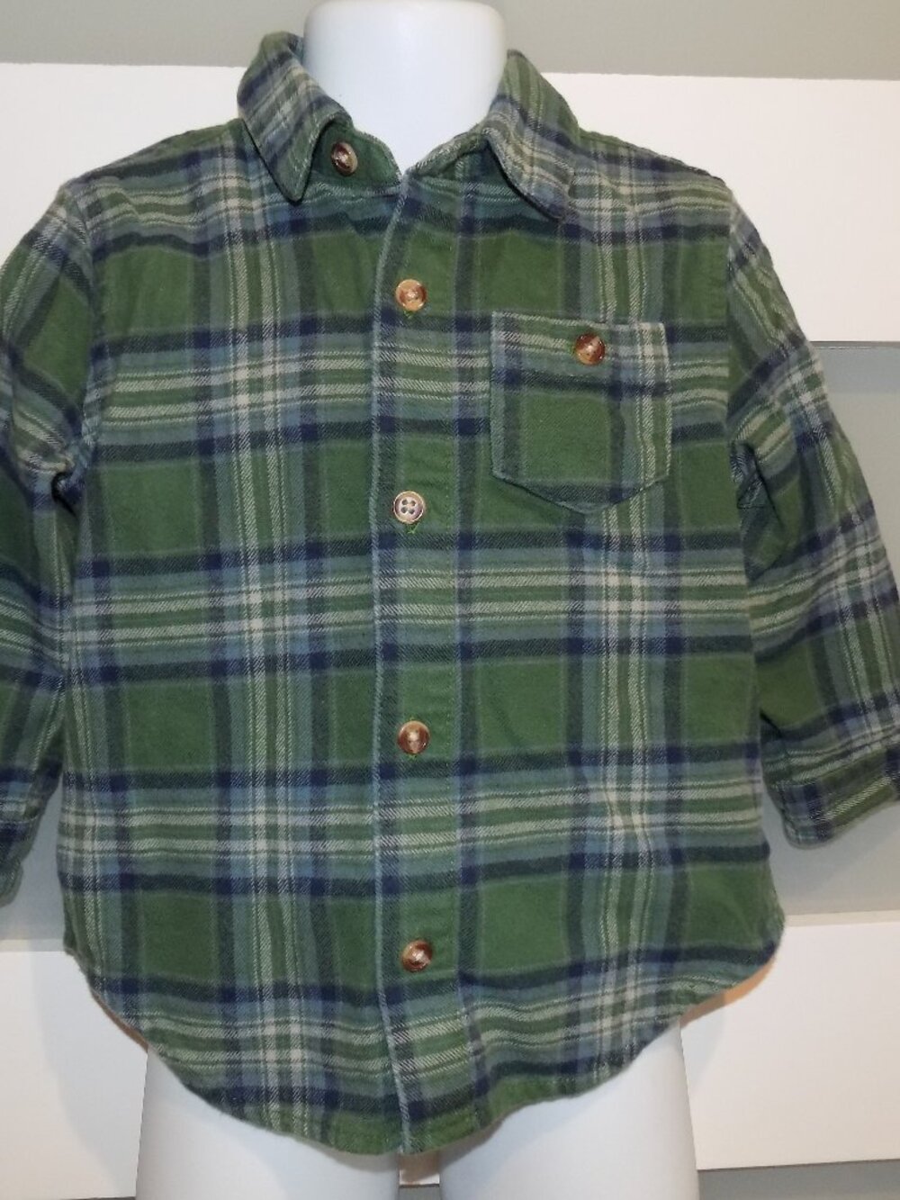 Hope And Henry Green/Blue/White Plaid Button Down LS Shirt Size 18/24 Months Boy
